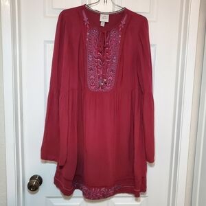 Knox Rose Dress Flutter Sleeves Sz M Burgundy Embroidered